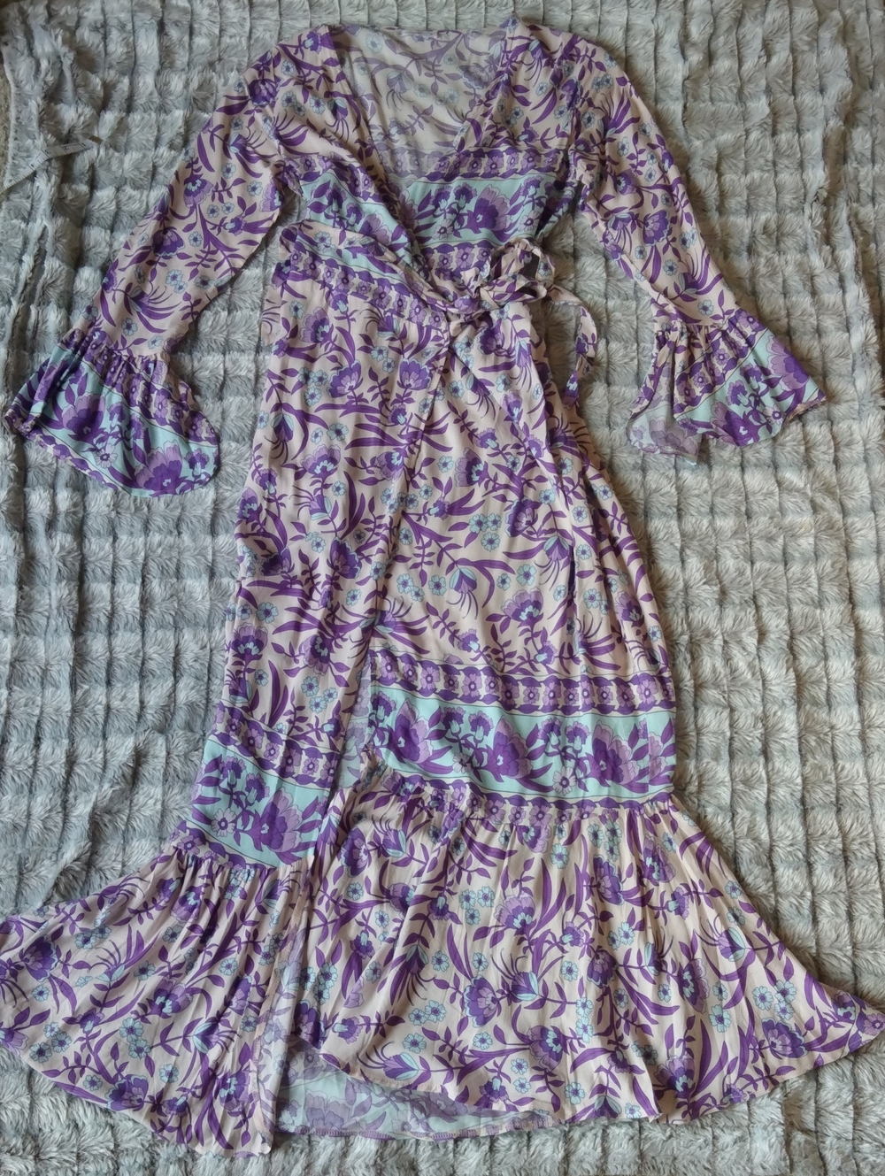 Lavender Floral Wrap Maxi Dress with Tie Waist